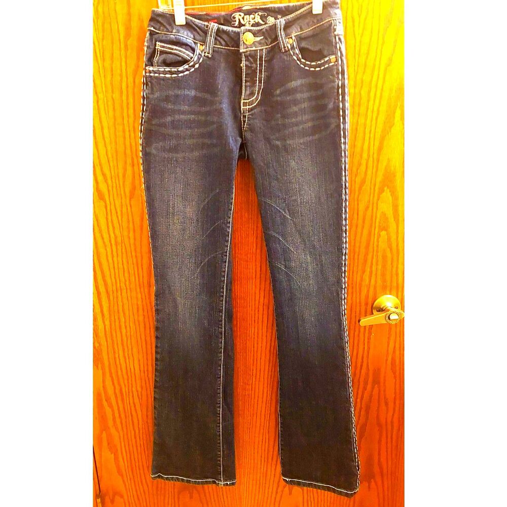 Wrangler Rock 47 Womens 1/2 x 34 Low Rise Bootcut Jeans Y2K Western Embroidered